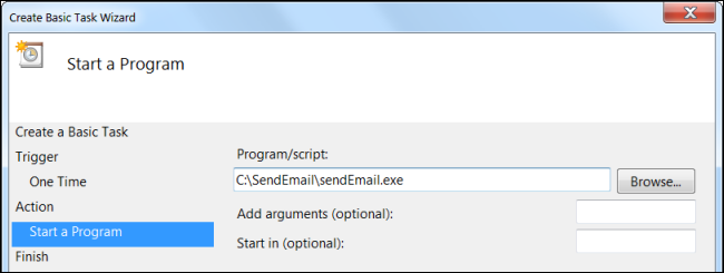 Указание пути к SendEmail.exe