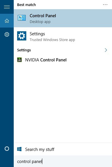 Поиск Панели управления