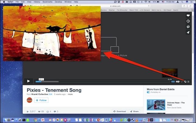 Плавающее окно PiP на рабочем столе macOS