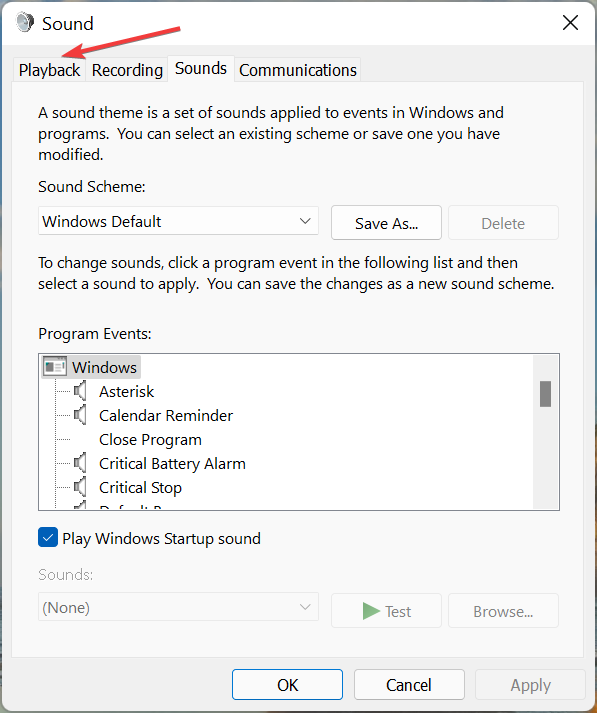 Вкладка воспроизведения