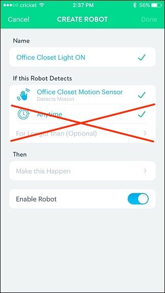 Опция 'Anytime' для настройки периода активности робота