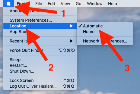 Switching network locations on Mac