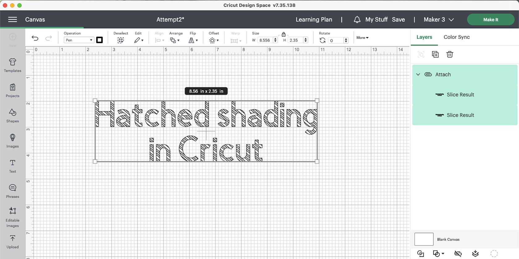 Cricut Design Space hatched letters for drawing