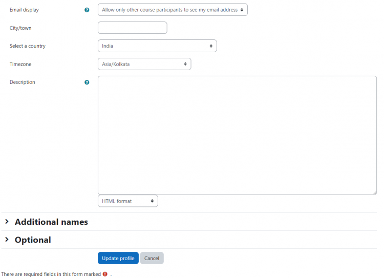 Обновление профиля администратора Moodle