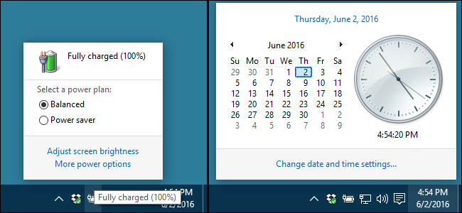 Вернуть старые часы и батарею в Windows 10