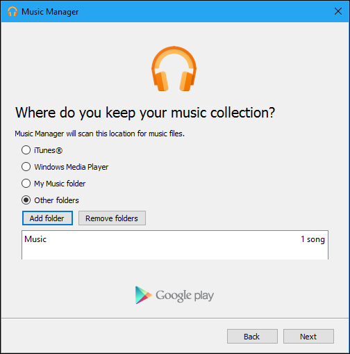 Выбор папок для мониторинга в Music Manager