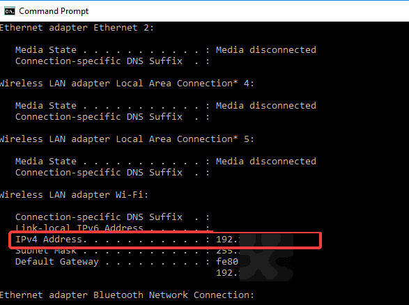 Командная строка с ipconfig
