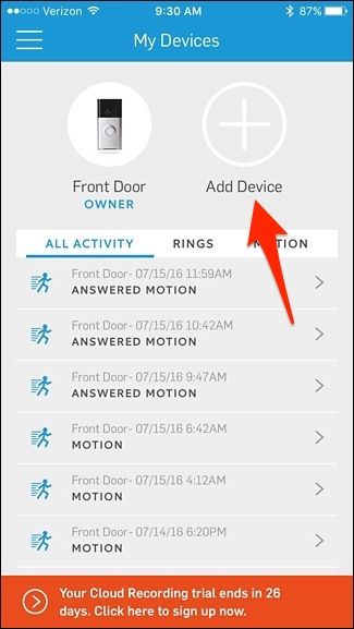 Экран приложения: выбор типа устройства Chime