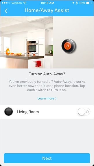 Включение Auto-Away для термостата Nest