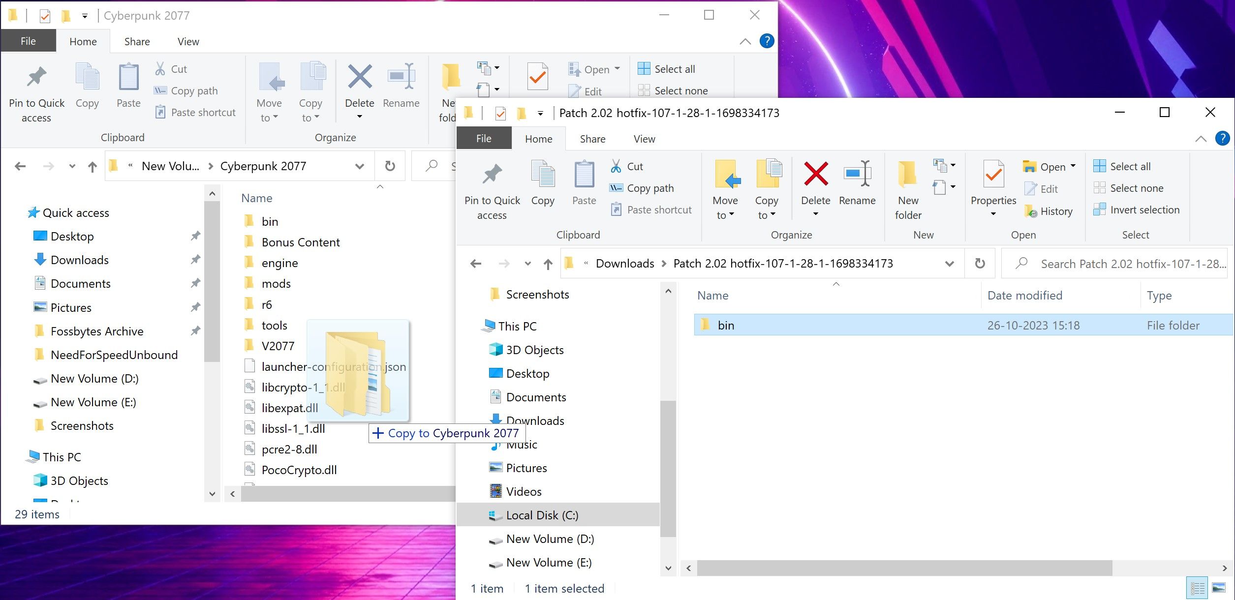 Скопируйте файлы Cyber Engine Tweaks в папку установки Cyberpunk 2077