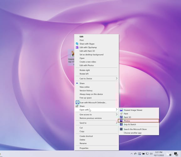 Открытие PNG через приложение Фотографии Windows