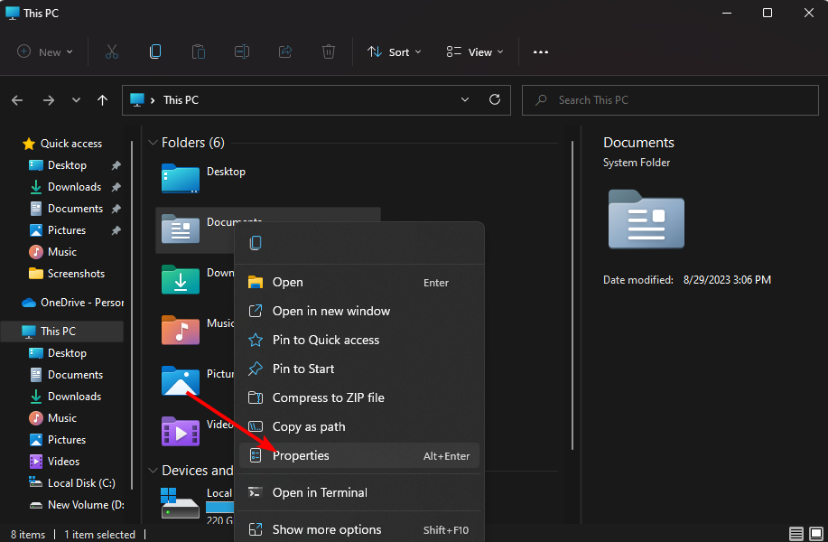 Окно свойств папки в Проводнике Windows с вкладкой Общие