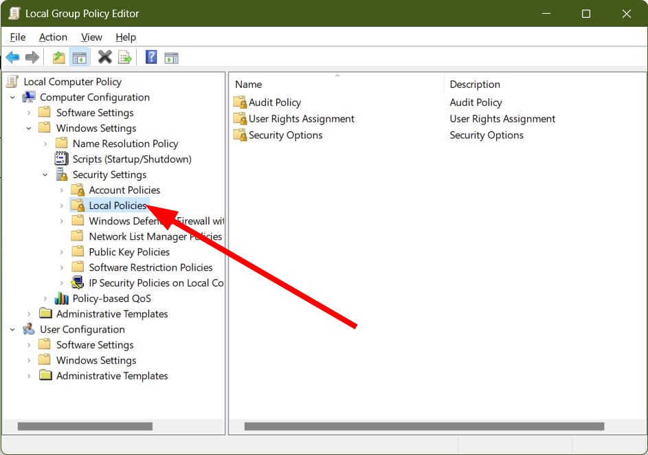 Local Policies в редакторе политик