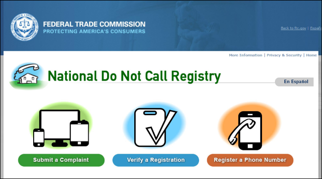 Регистрация в национальном реестре Do Not Call (скриншот сайта)