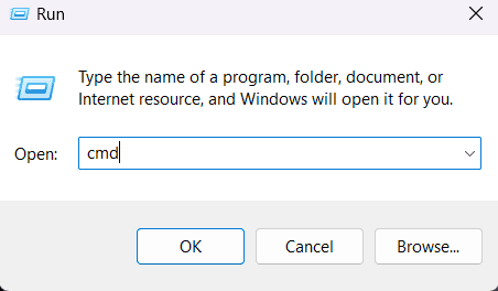 Окно Выполнить с введённой командой cmd