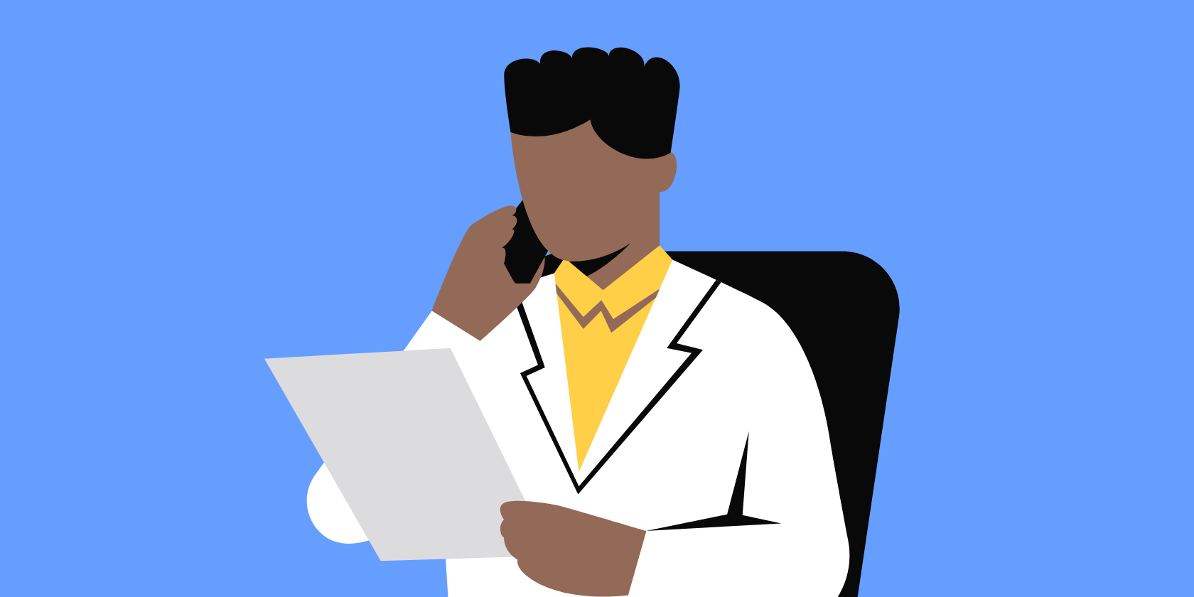 Человек объясняет условия счёта клиенту