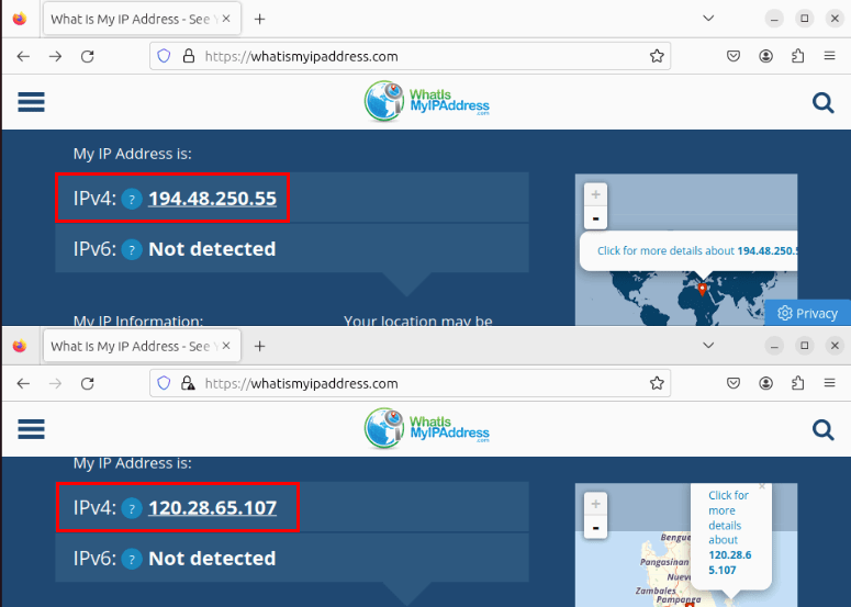 Скриншот с изменением внешнего IP у Ubuntu-сессии.