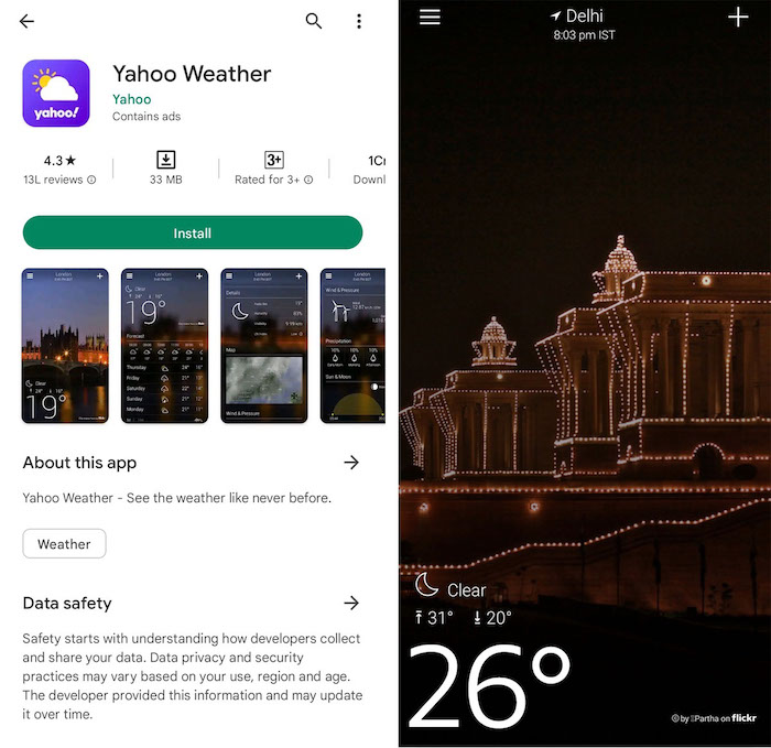 Установка Yahoo Weather из Google Play