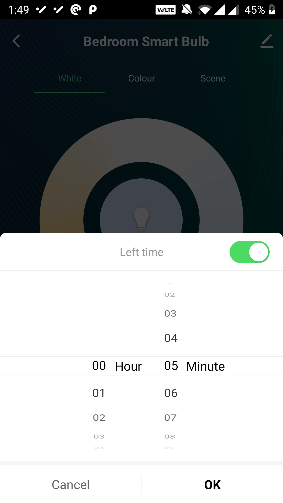 установка времени выключения: интерфейс приложения