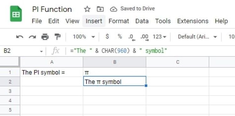 Скриншот: как использовать символ π вместе с текстом