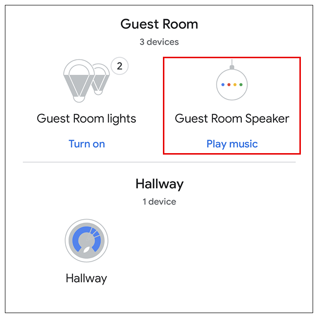 Экран приложения Google Home с выбором одной колонки