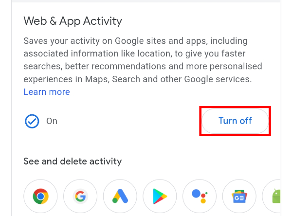 Нажмите на любой из параметров истории, чтобы отключить сбор данных или настроить авто-удаление.