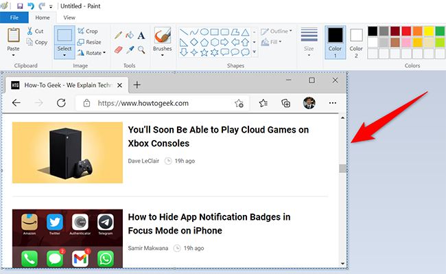 Снимок отдельного окна, вставленный в редактор на Dell