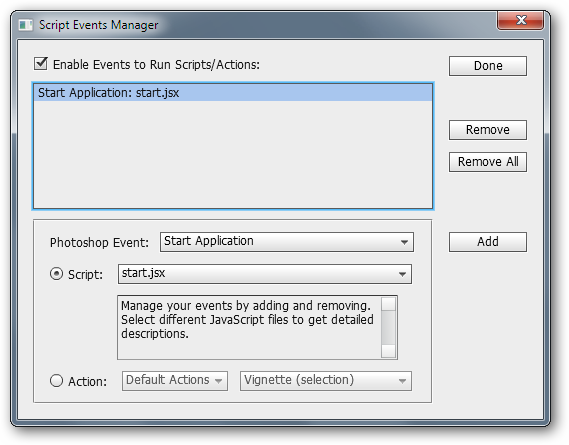 Подтверждение добавления скрипта в список событий
