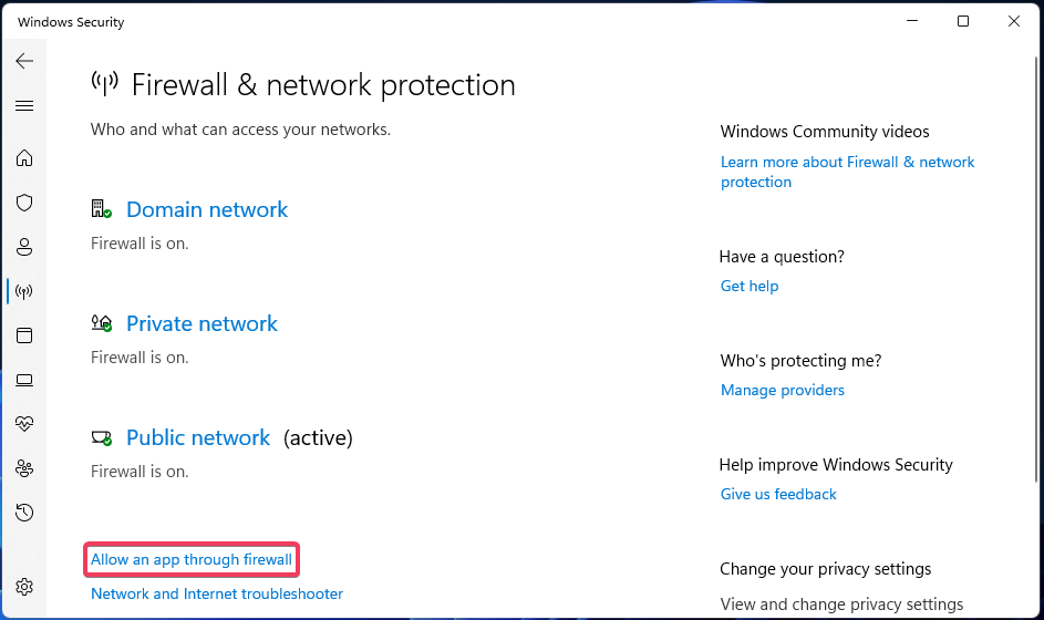 Окно разрешения приложений через брандмауэр