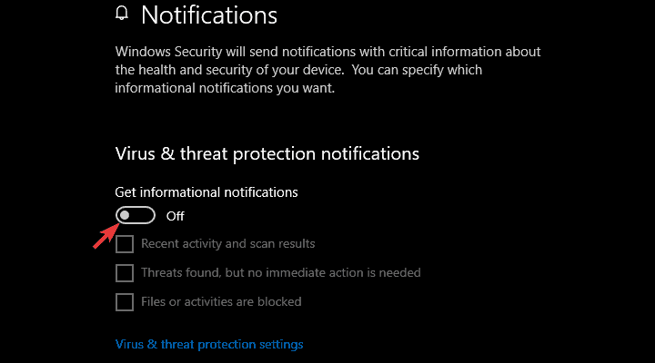 Опция 'Получать неформальные уведомления' в Центре безопасности