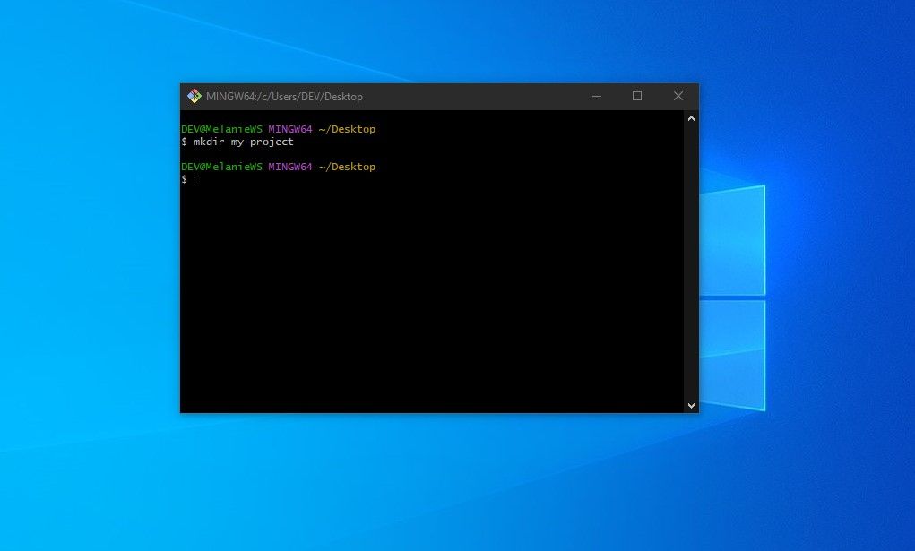 Окно Git Bash с командами на фоне рабочего стола Windows