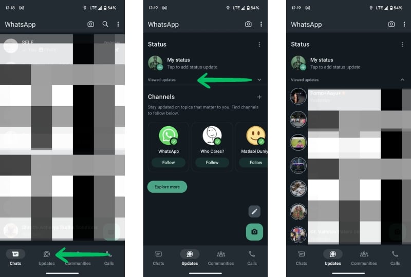 Шаги в WhatsApp: скрыть каналы в разделе обновлений