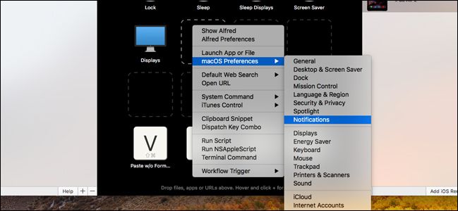 Меню выбора действия ярлыка — macOS Preferences > Notifications