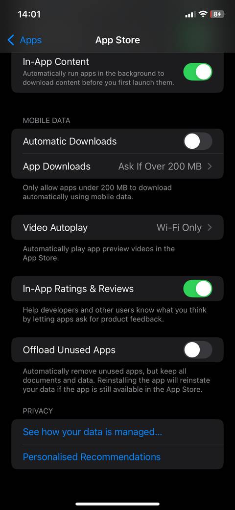 Appstore settings page