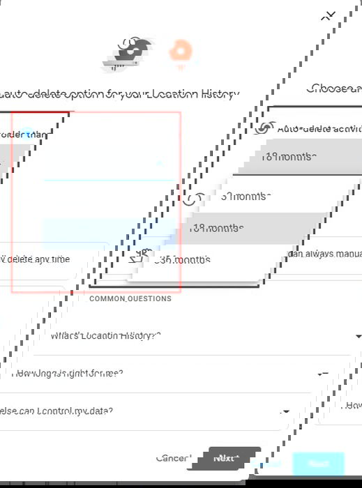 Параметры автоудаления истории
