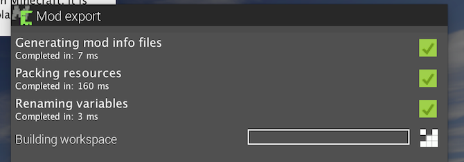 The MCreator mod export screen