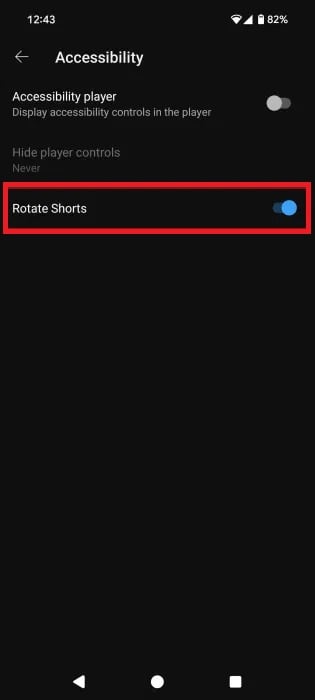 Опция «Rotate Shorts» в настройках доступности YouTube
