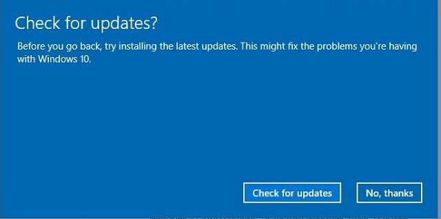 Диалог: проверить обновления перед откатом