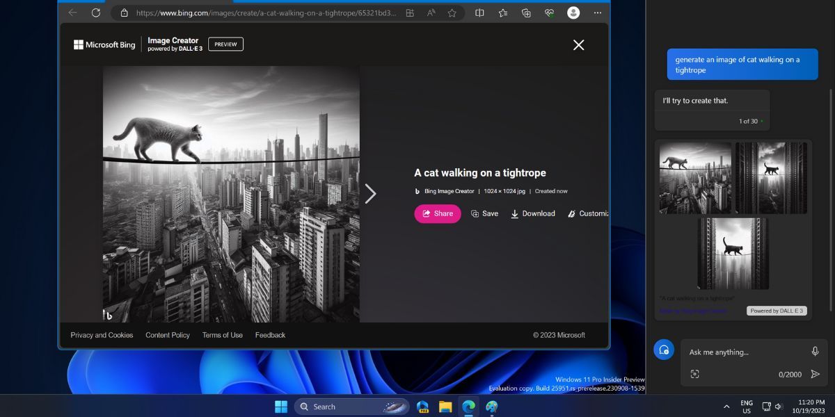 Генерация изображения с помощью Copilot