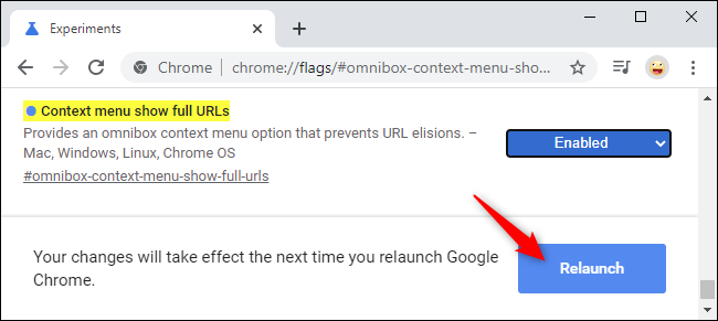 Перезапуск Chrome после включения флага