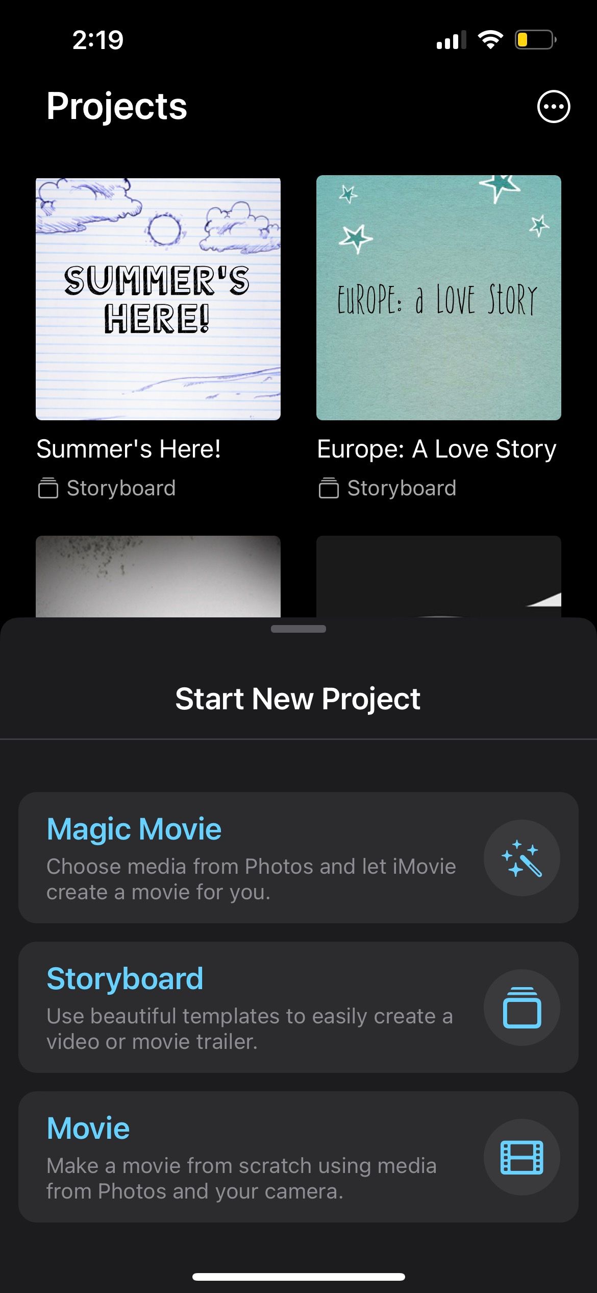 проекты в iMovie