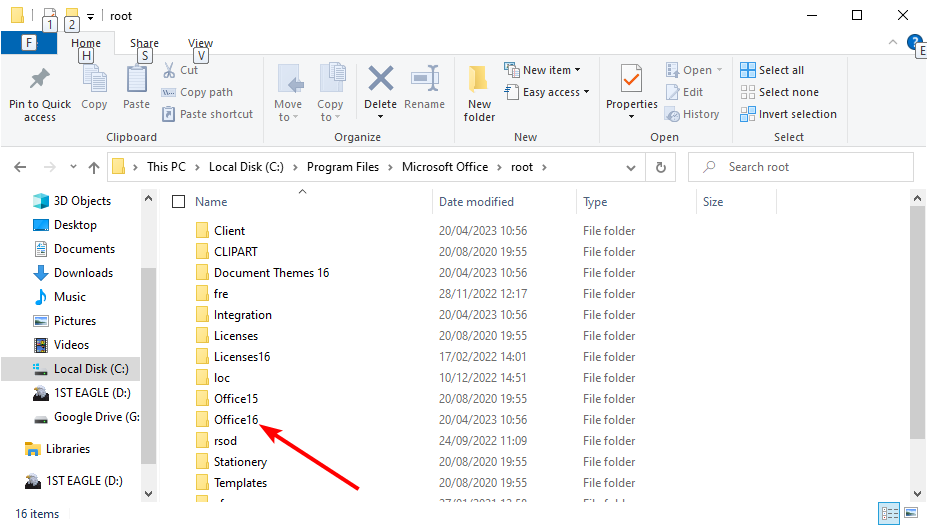 office 16 outlook.exe location