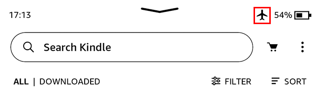 Значок самолёта означает, что Kindle находится в режиме «В самолёте»