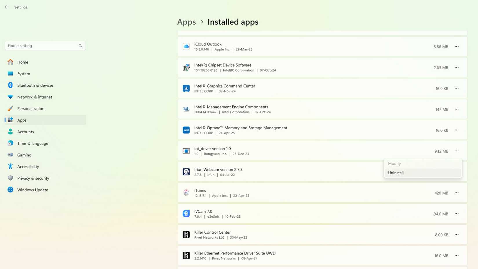 uninstall apps on Windows 11