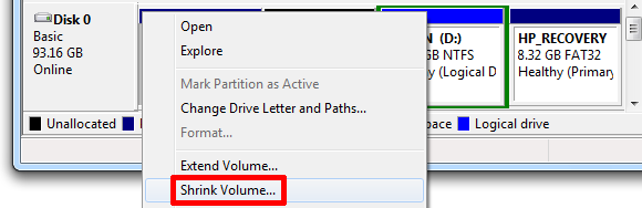 shrink partition windows 7
