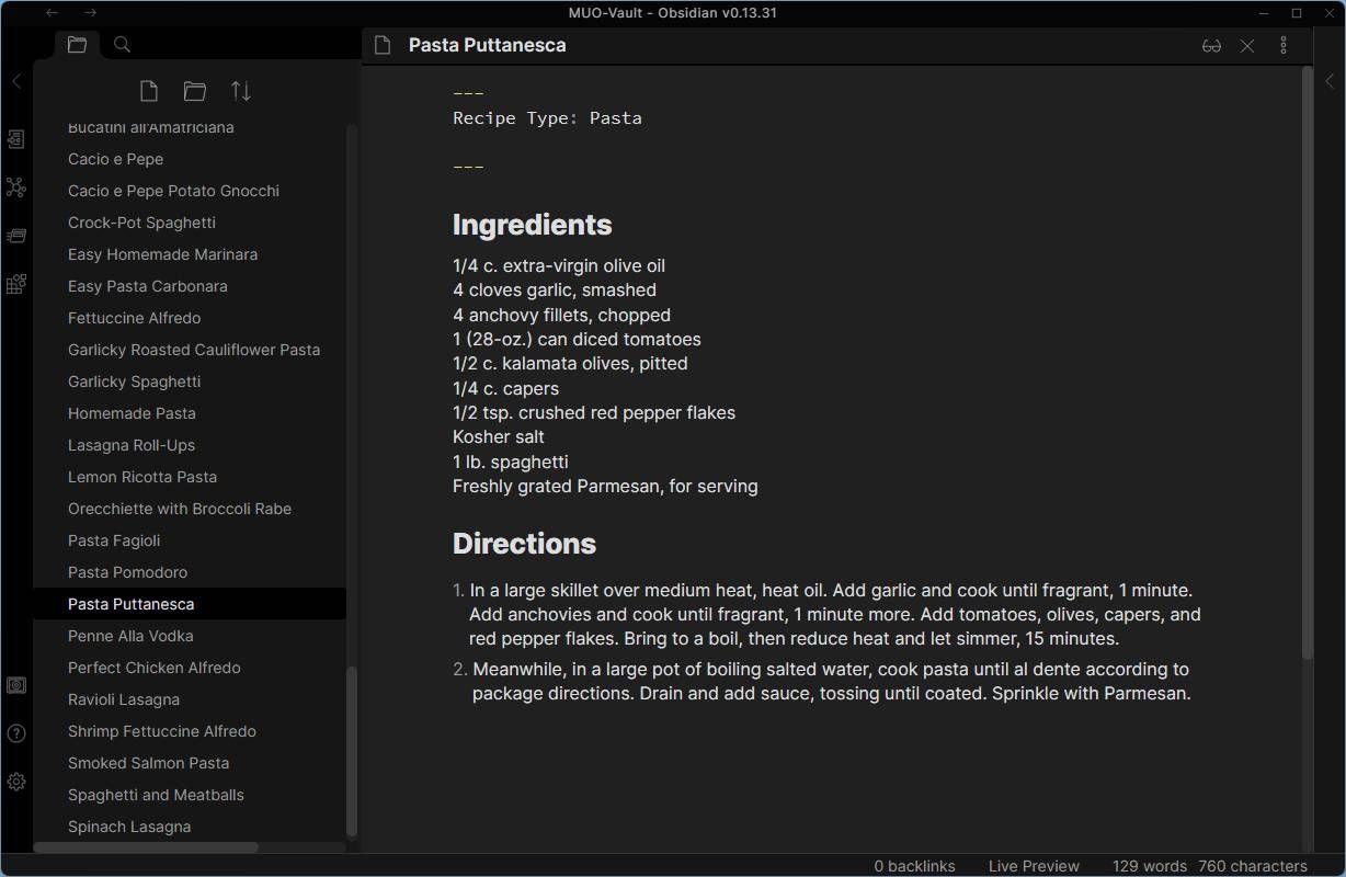 Пример frontmatter для предмета RPG с полями типа, ссылки и особых свойств