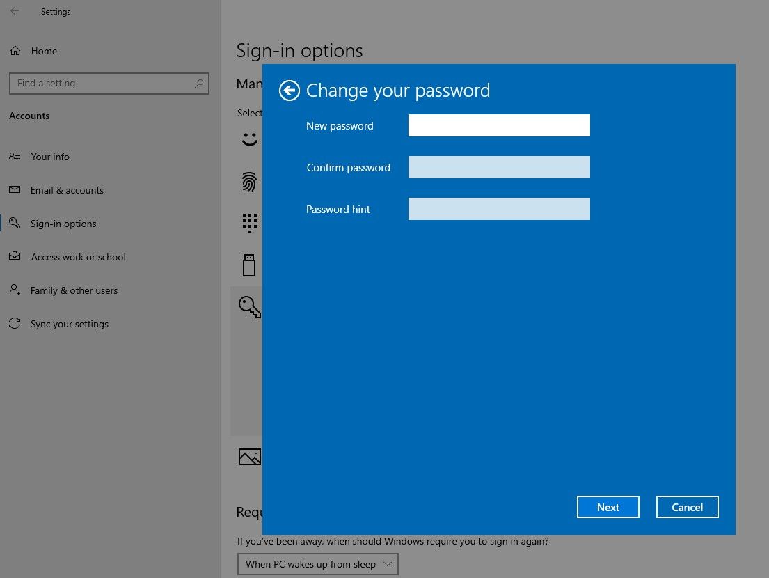поля пароля оставлены пустыми для удаления пароля