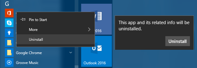 Start Menu Uninstall Get Office App