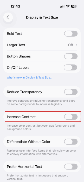 Increase Contrast deaktivieren
