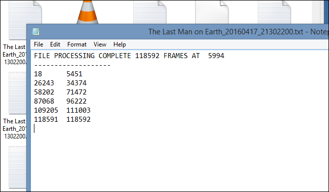 Пример TXT-файла, сгенерированного Comskip